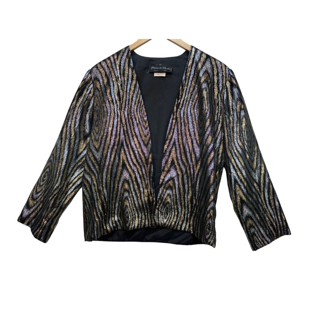 Vintage Pierre De Roche Open Front Blazer Jacket Womens Size 36 Multi Metallic